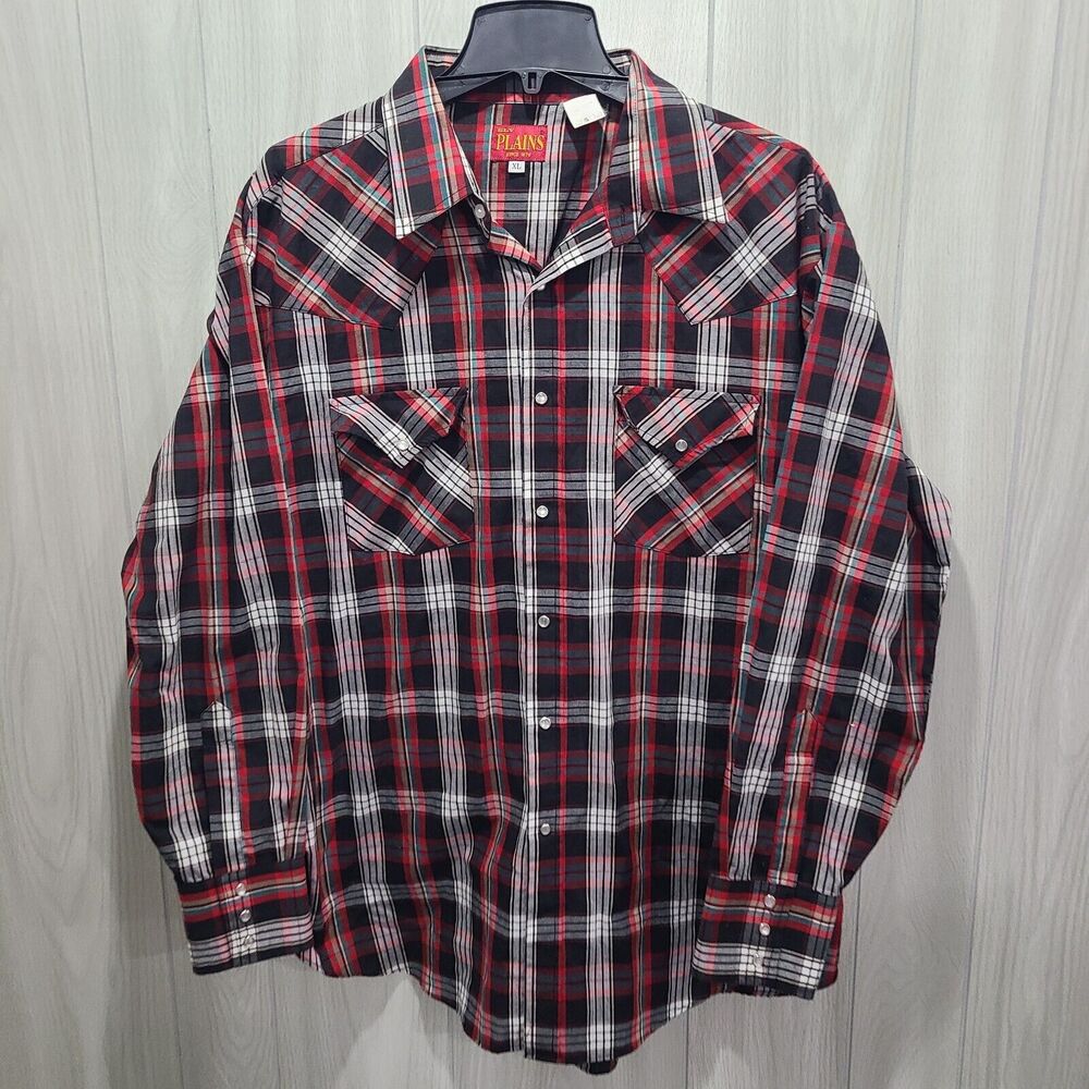 Vintage Ely Plains Western Shirt Pearl Snap Size XL Plaid Long Sleeve